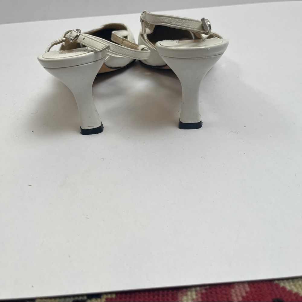 White Leather Jon Josef Slingback Heels - Picture 4 of 6